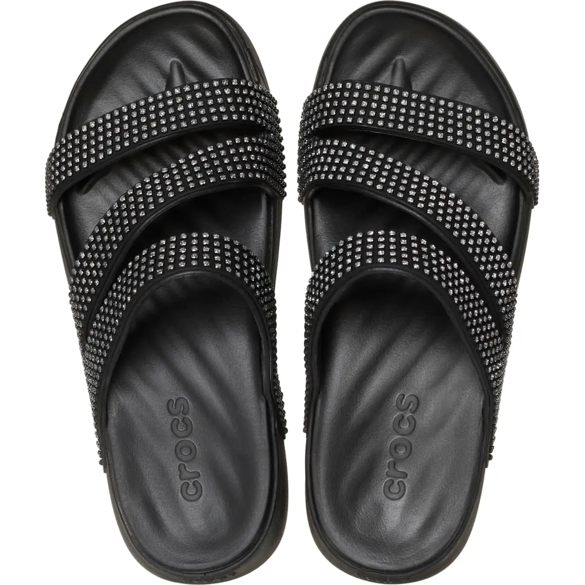 Women’s Rhinestone Strappy Sandals – Lightweight Cushioned Summer Slip-On Sandals for Vacation, Beach & Everyday Wear
