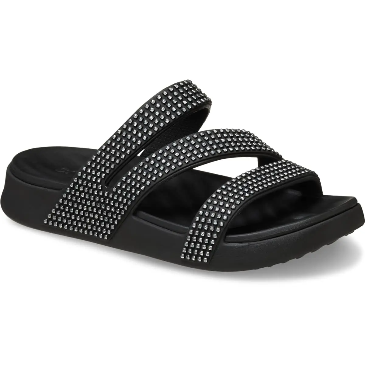 Women’s Rhinestone Strappy Sandals – Lightweight Cushioned Summer Slip-On Sandals for Vacation, Beach & Everyday Wear