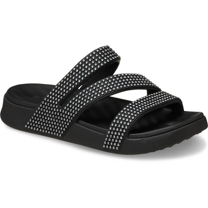 Women’s Rhinestone Strappy Sandals – Lightweight Cushioned Summer Slip-On Sandals for Vacation, Beach & Everyday Wear