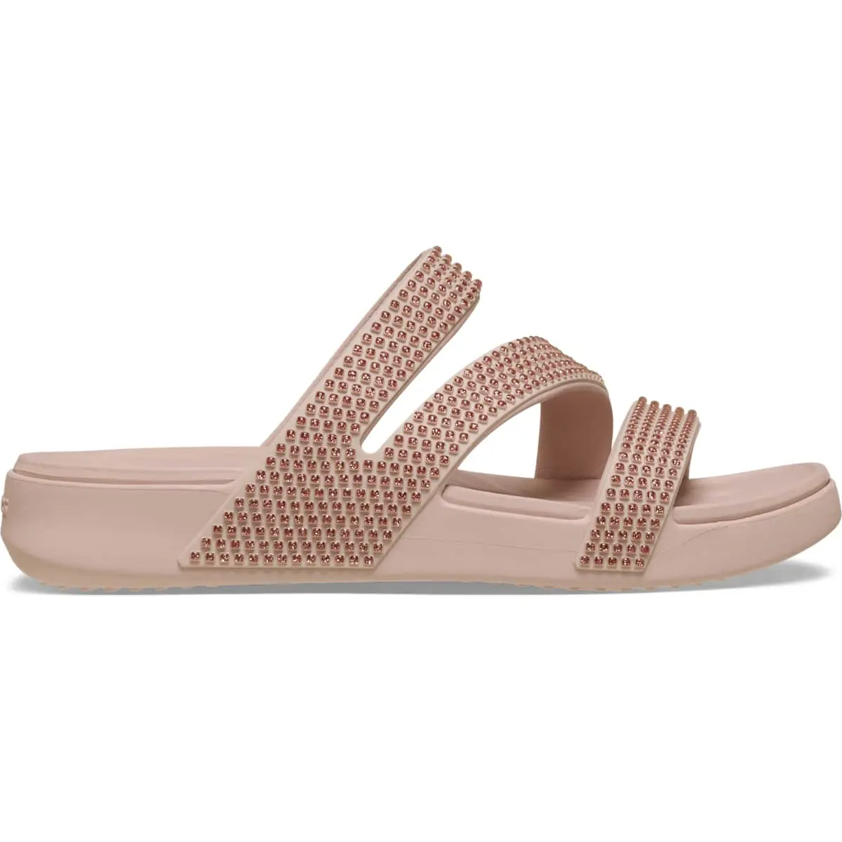Women’s Rhinestone Strappy Sandals – Lightweight Cushioned Summer Slip-On Sandals for Vacation, Beach & Everyday Wear