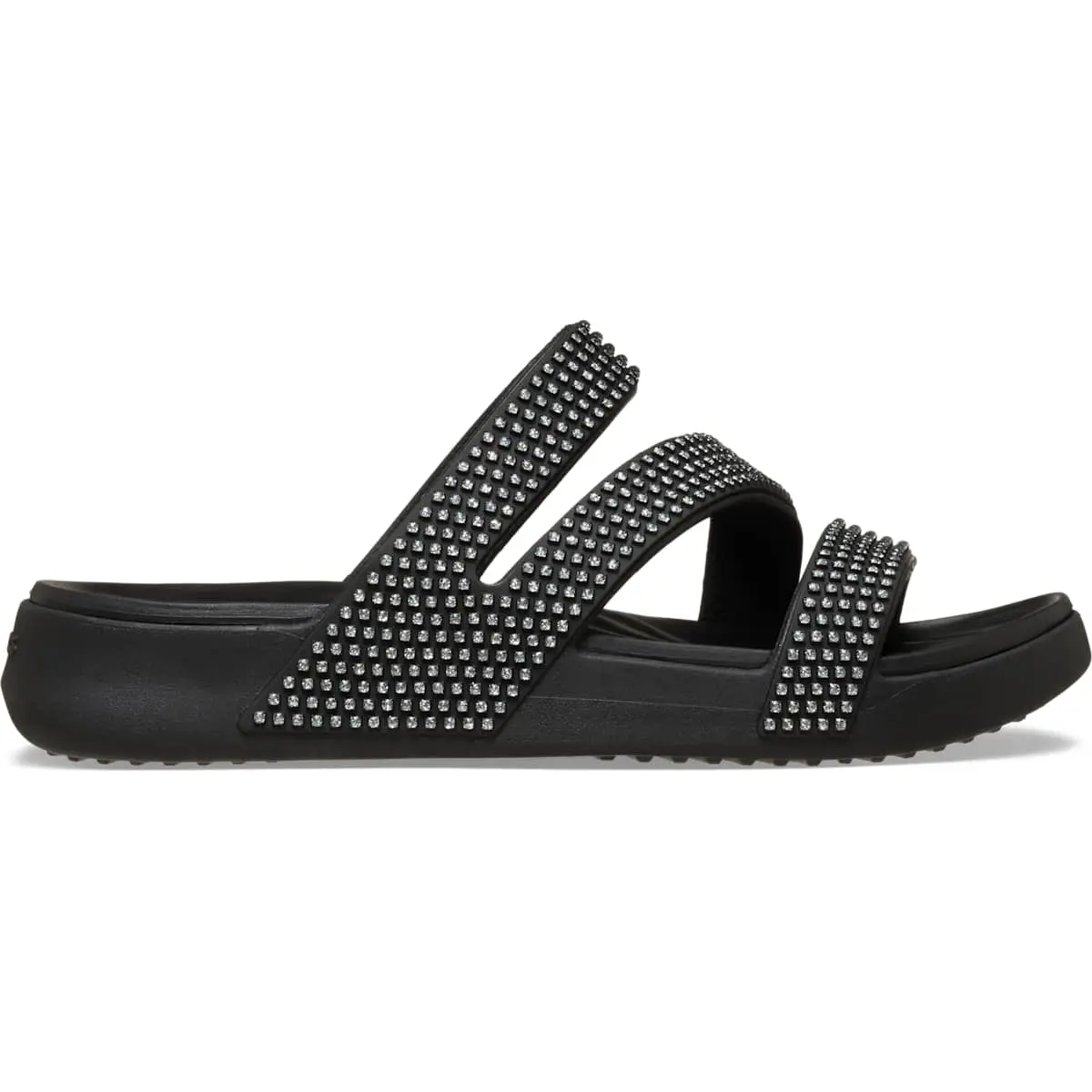 Women’s Rhinestone Strappy Sandals – Lightweight Cushioned Summer Slip-On Sandals for Vacation, Beach & Everyday Wear