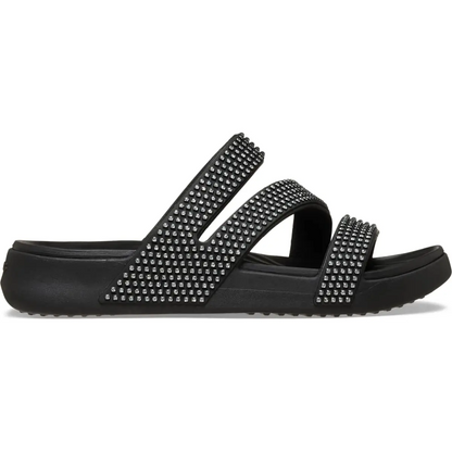Women’s Rhinestone Strappy Sandals – Lightweight Cushioned Summer Slip-On Sandals for Vacation, Beach & Everyday Wear