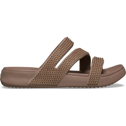 Women’s Rhinestone Strappy Sandals – Lightweight Cushioned Summer Slip-On Sandals for Vacation, Beach & Everyday Wear